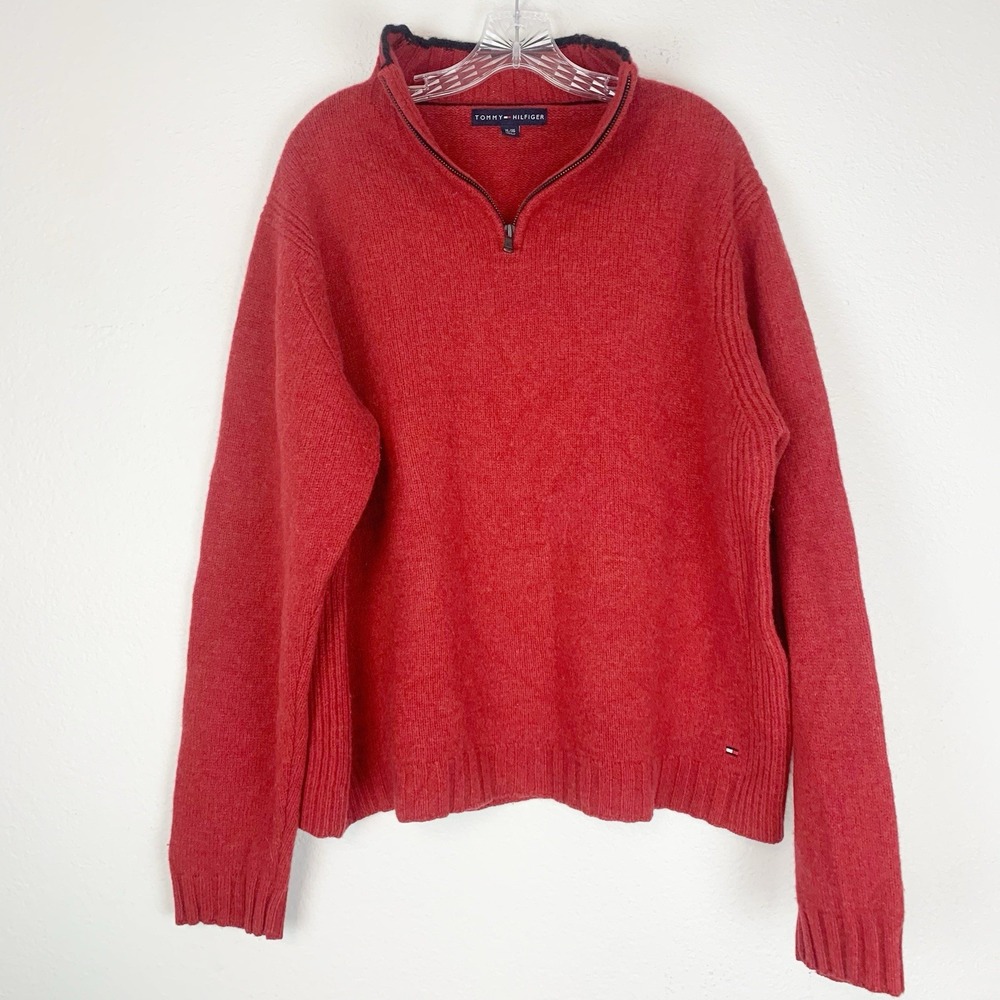 Tommy Hilfiger Sweater Mens XL Lambswool 1/4 Zip Pullover Preppy Classic‎ Warm